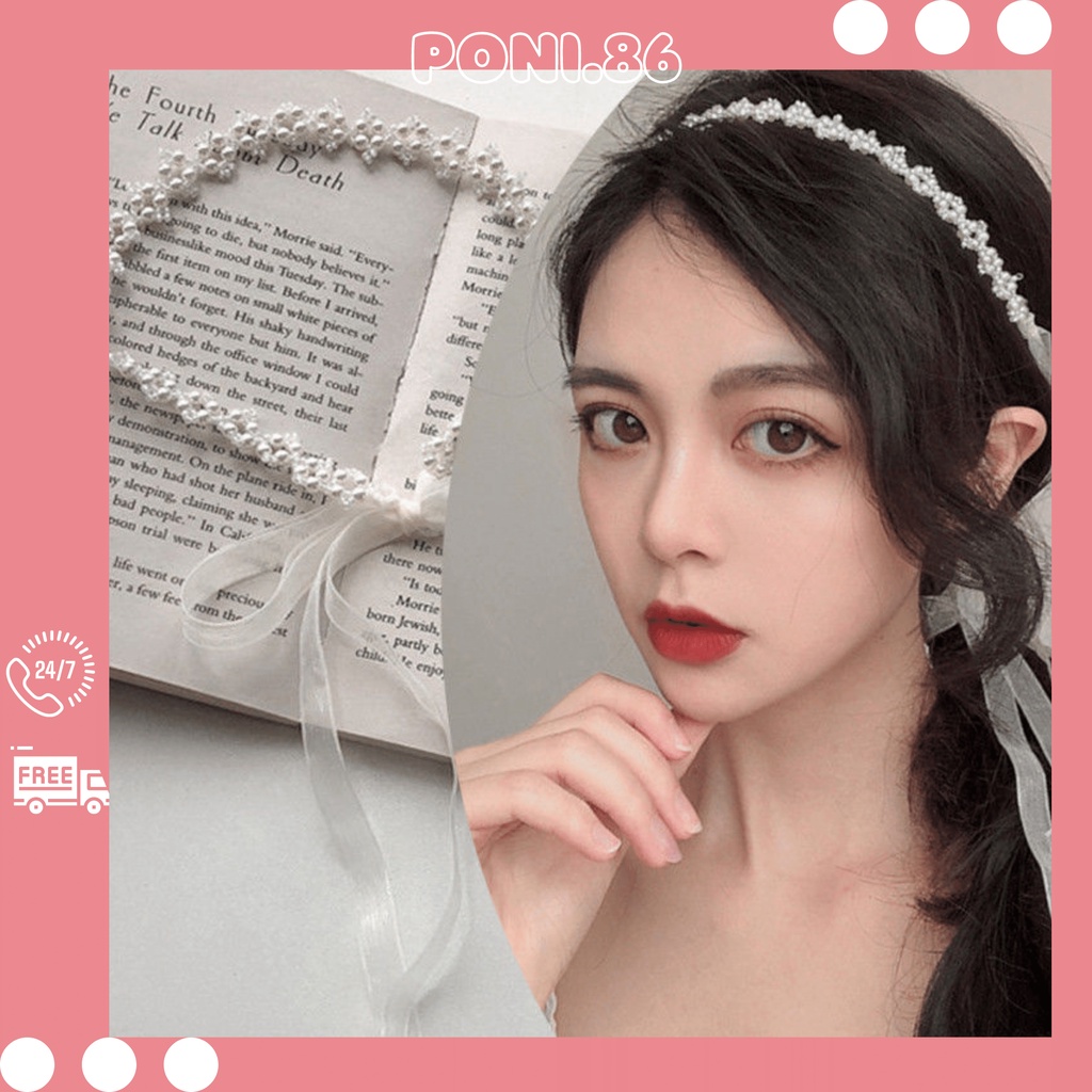 Băng đô cài tóc phối ren đính ngọc trai siêu dễ thương cá tính quyến rũ  hottrend 2022