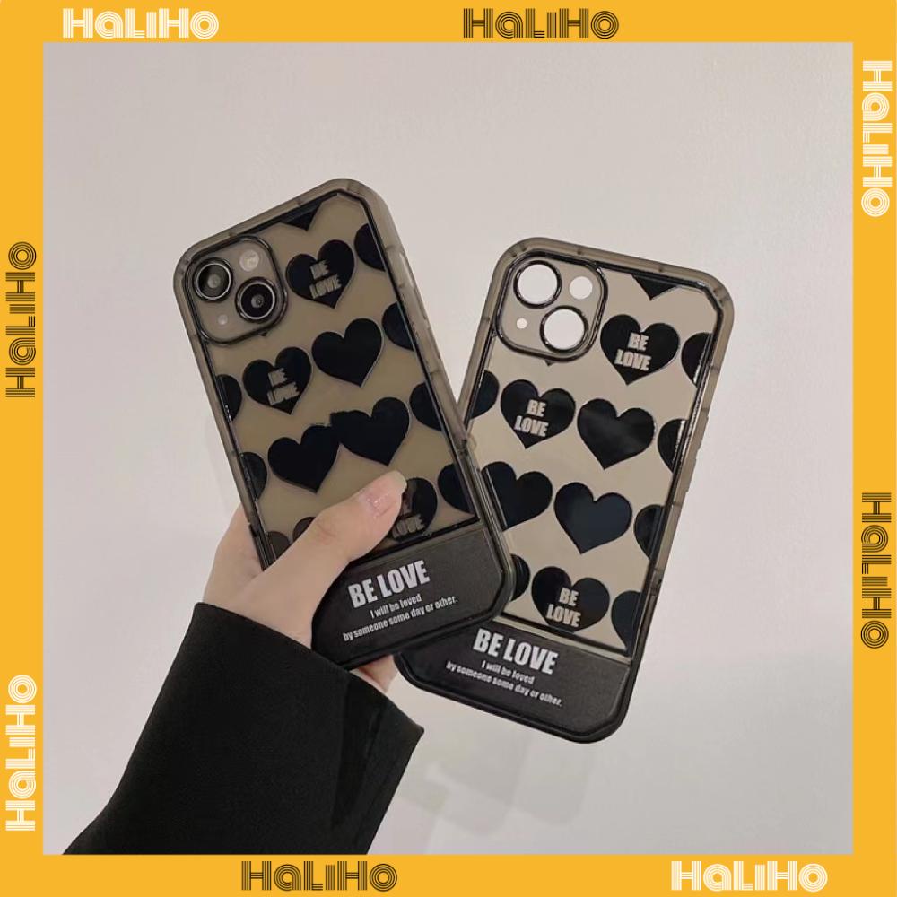 iPhone Case Silicone Soft Case Clear Case Folding Stand Shockproof Protection Camera Black Heart Simple Compatible For iPhone 11 iPhone 13 Pro Max iPhone 12 Pro Max iPhone 7Plus xr