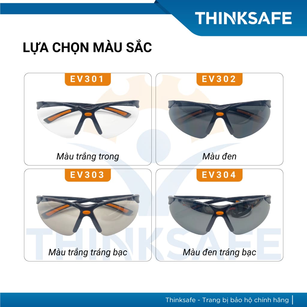 Kính bảo hộ EV303 màu trắng tráng bạ chống bụi đi đường, bảo vệ đa năng, chống tia uv, chống mờ sương - THINKSAFE