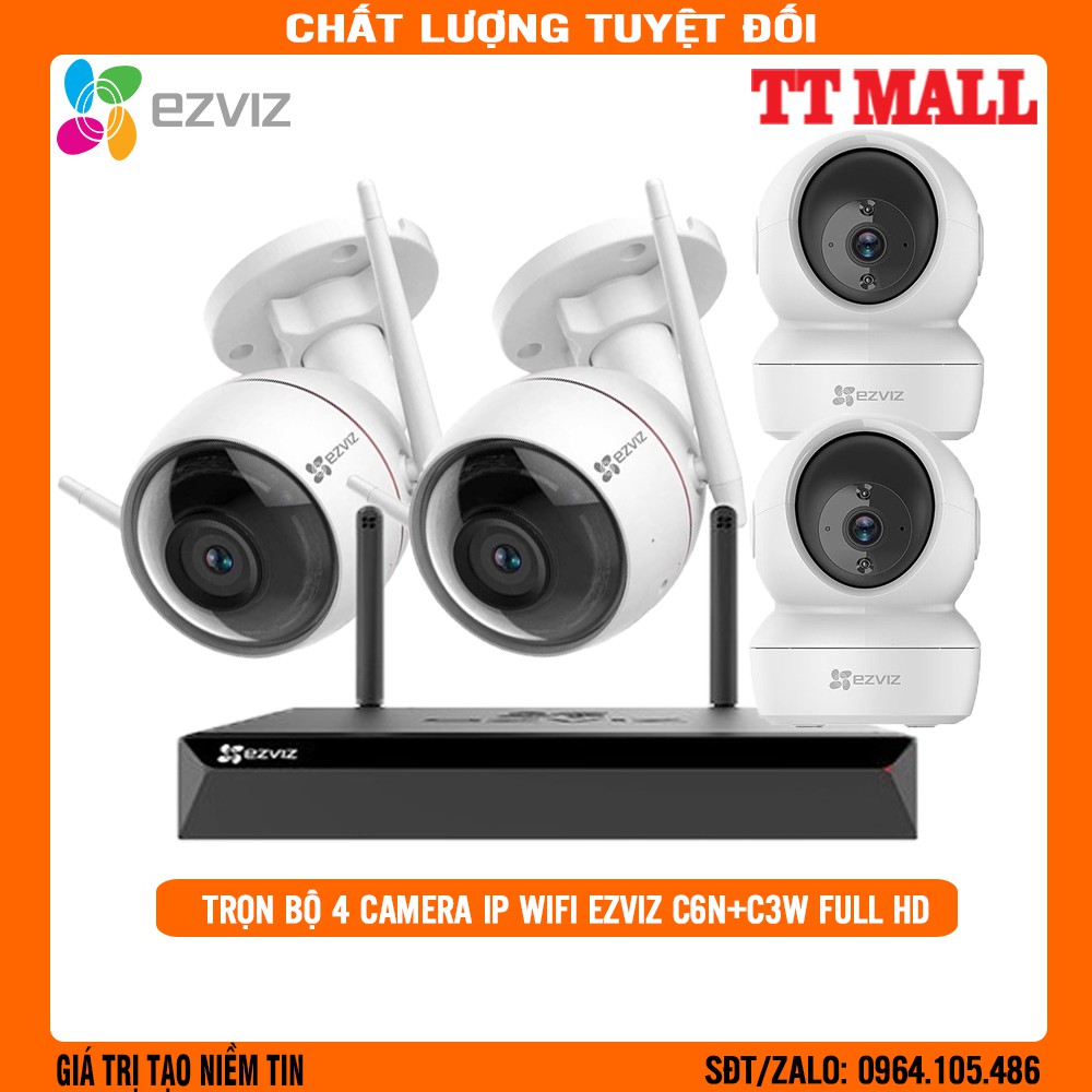 Bộ Kit 4 Camera IP EZVIZ CS-C3WN + C6N 2MP, đầu ghi CS-X5S-4W 4 kênh - Kèm HDD