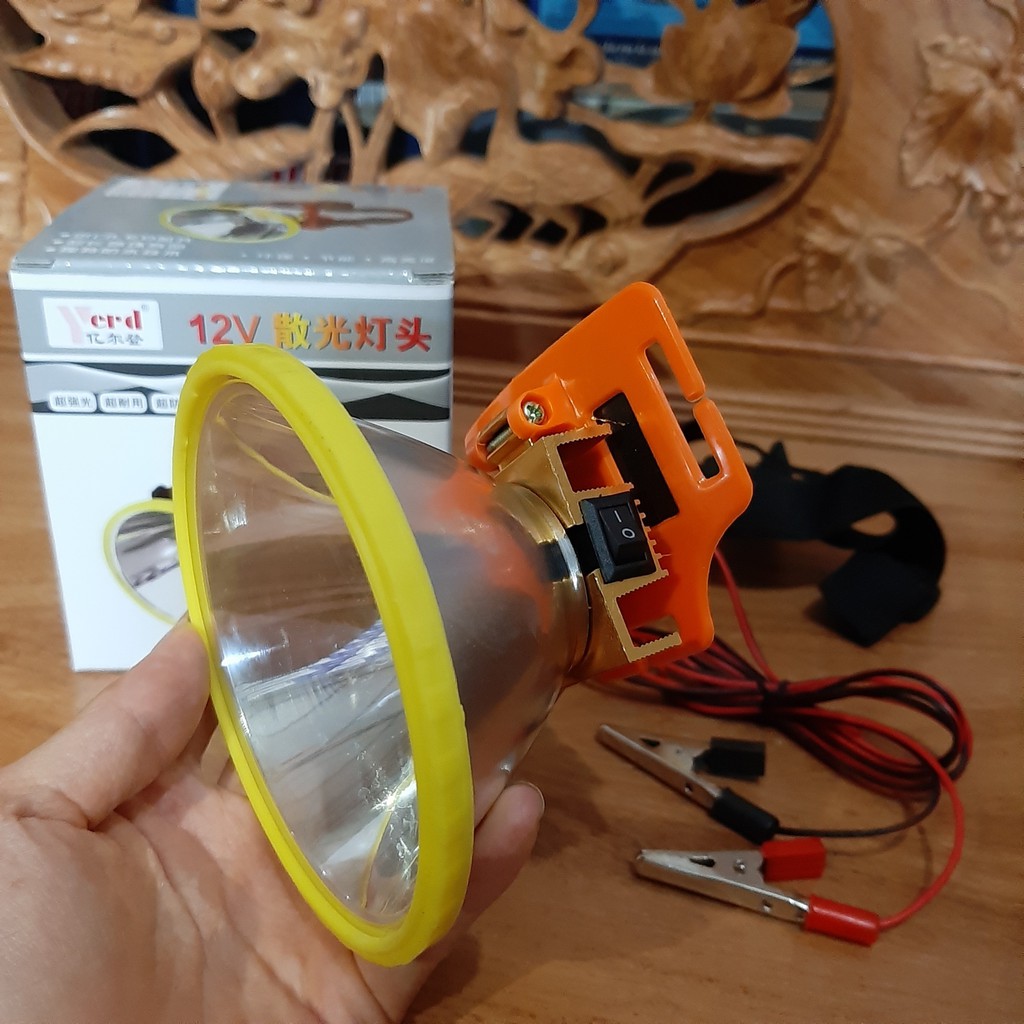 Đèn pin đội đầu kẹp bình ác quy 12v siêu sáng ,ánh sáng vàng
