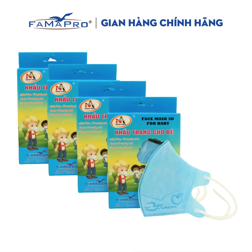 [HỘP-10 CÁI-QUAI THUN] COMBO 4 HỘP Khẩu trang y tế 3 lớp kháng khuẩn trẻ em Famapro 5D BABY TRƠN | BigBuy360 - bigbuy360.vn
