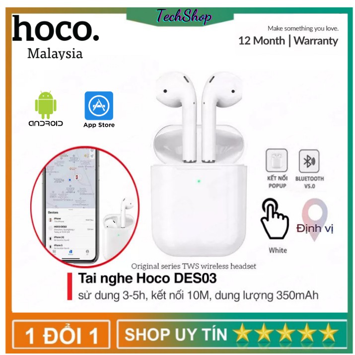 Tai nghe bluetooth HOCO ES39 - Định Vị,Đổi Tên Hỗ Trợ Sạc Không Dây [Đổi 1 Trong 10 Ngày - Bảo Hành 1 Năm]