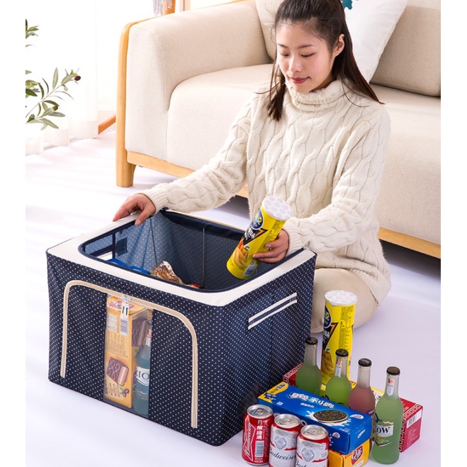 Túi Đựng Chăn Màn Quần Áo Khung Sắt Gấp Gọn miDoctor Kích Thước 50 x 40 x 33cm Giao Màu Ngẫu Nhiên