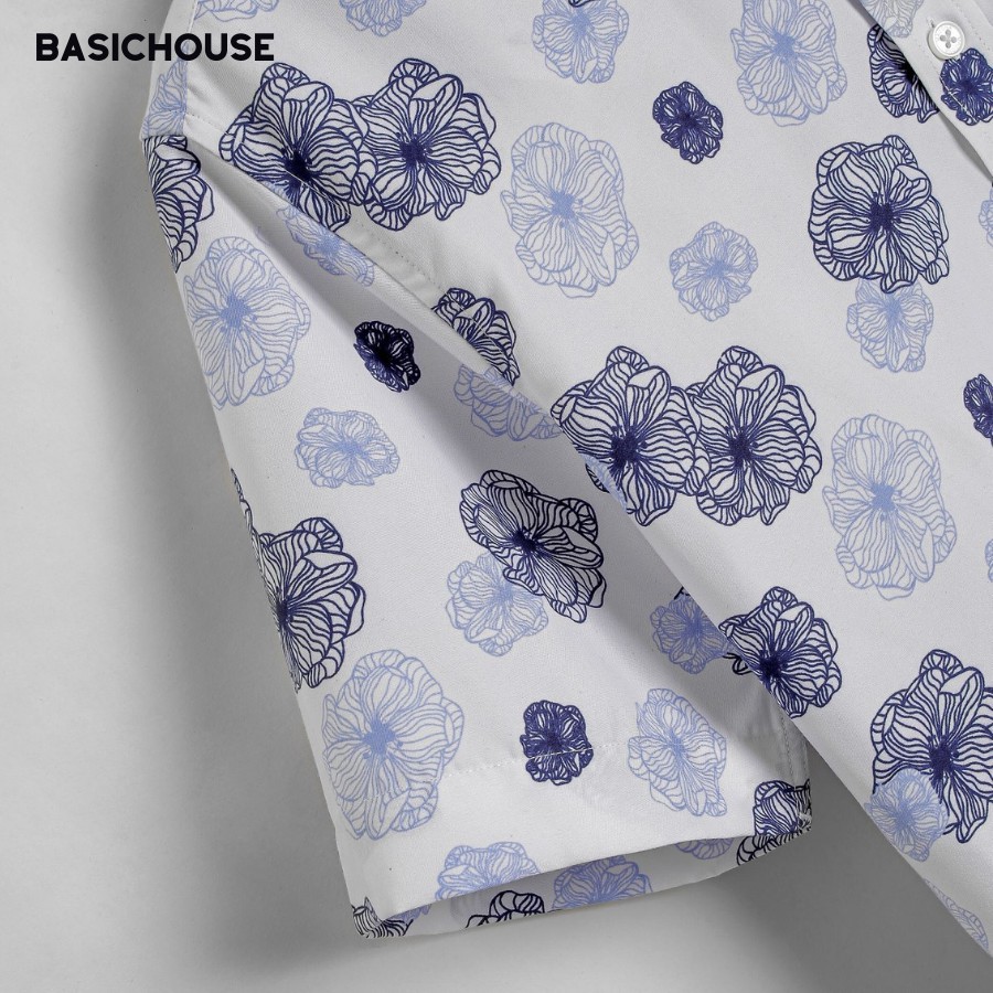 [CHÍNH HÃNG] Áo sơ mi ngắn dài👘 áo sơ mi nam form đẹp vải cao cấp màu trắng hoạ tiết bắp cái xanh| BASICHOUSE | BigBuy360 - bigbuy360.vn