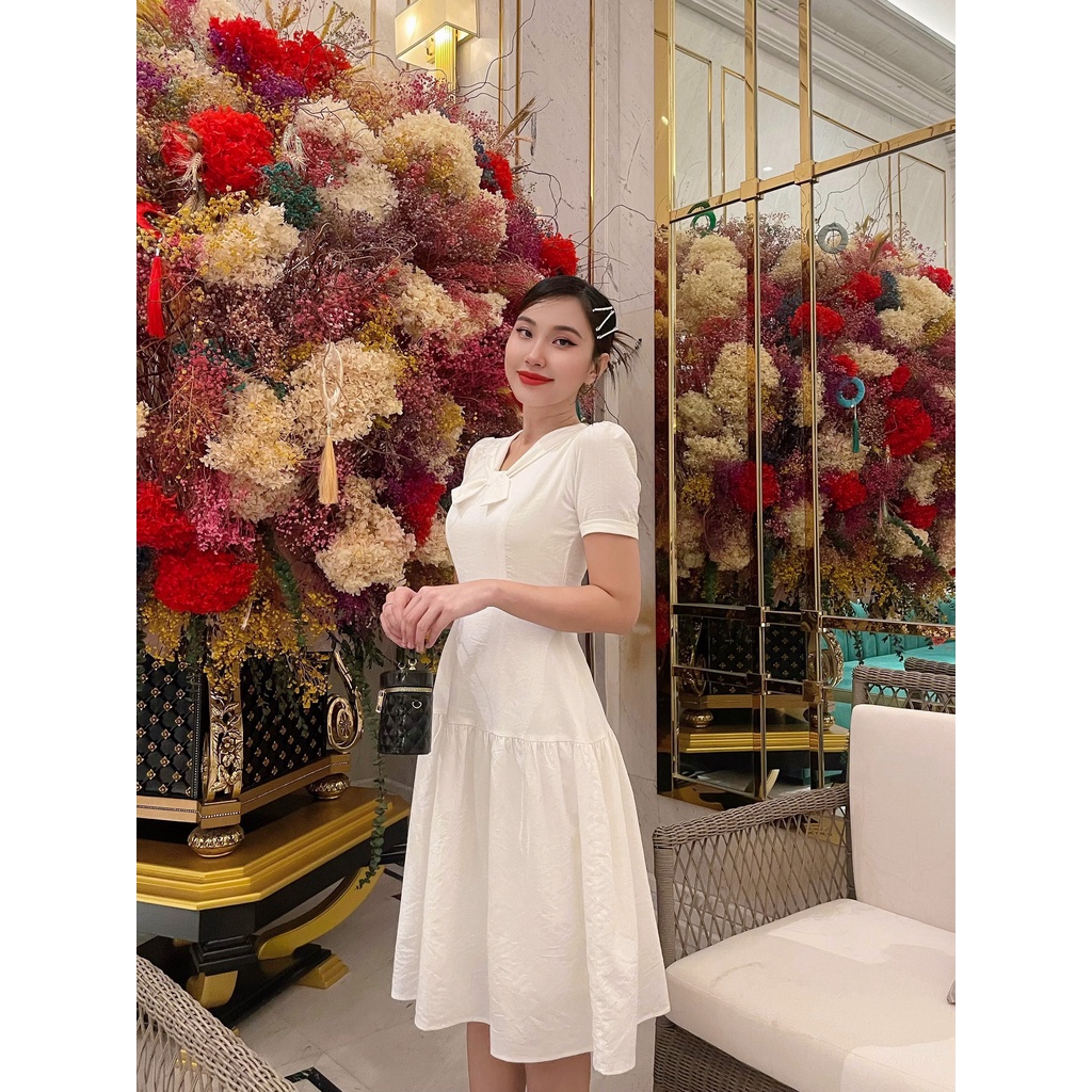 Đầm xòe đuôi cá cổ V phối nơ trẻ trung Felicity dress C495 Cin House