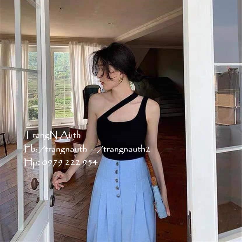Áo Croptop 2 Dây Chéo Vai Nữ Chất Len Tăm Mềm Mịn Mát Xịn Xò Co Giãn Chính Hãng Nhiều Màu Trangnauth F218