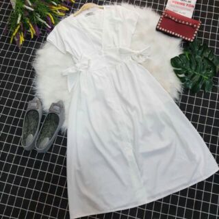 ĐẦM SUÔNG CỔ KHOÉT PHỐI NÚT (kem ảnh thật)