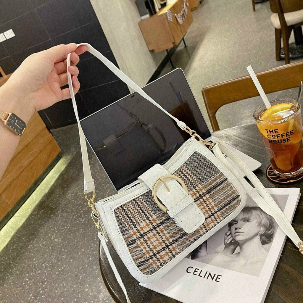 Túi xách nữ đeo chéo kẻ caro sz 25cm sang chảnh, túi đeo vai đẹp phong cách Hàn Quốc