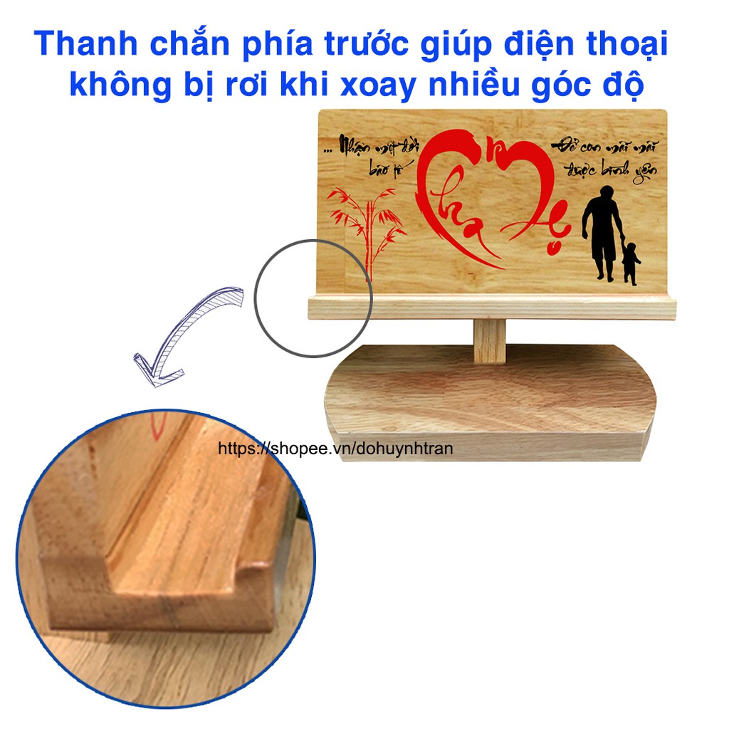 Giá đỡ điện thoại bằng gỗ viết chữ thư pháp, xem phim, nghe nhạc tiện lợi - chữ Cha Mẹ