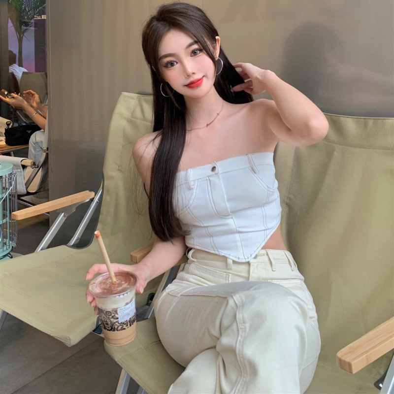 Áo Ống Denim Thời Trang Mùa Hè Quyến Rũ Cho Nữ