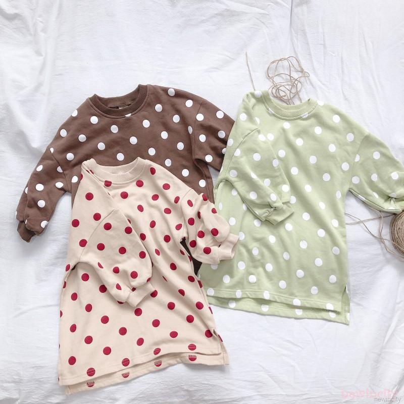 Đầm cotton dài tay họa tiết chấm bi cho bé