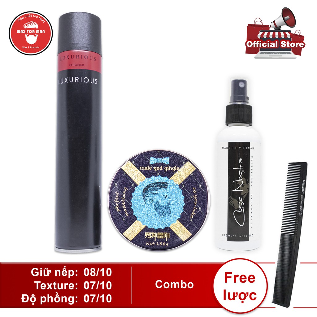 Sáp vuốt tóc Male God Gingle + pre-styling + gôm