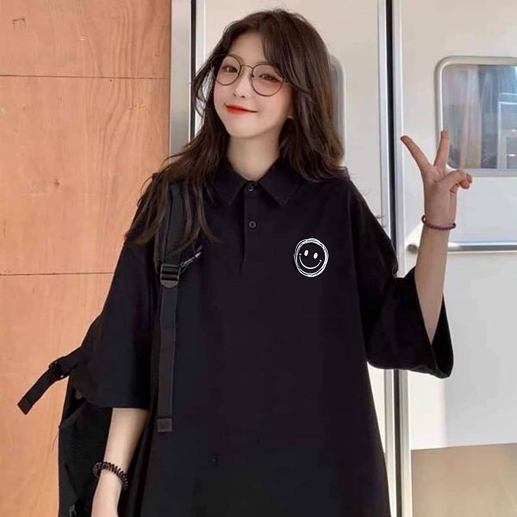 Áo phông,áo thun unisex có cổ in hình mặc cười phong cách hàn quốc nam nữ mặc cực chất.