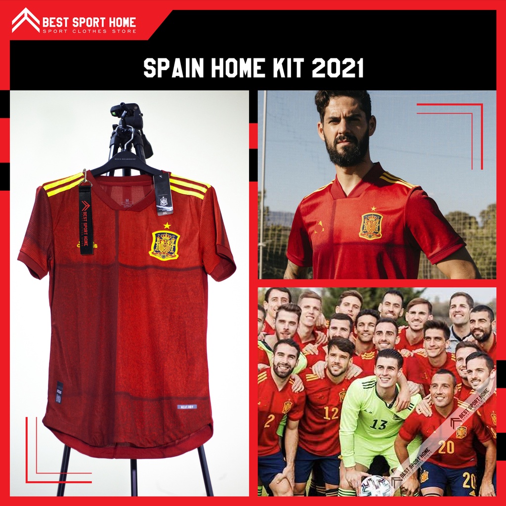 Quần Áo Bóng Đá Đội Tuyển Tây Ban Nha Sân Nhà - Spain Homekit 21/22 Màu Đỏ Vải Dệt Kín Mềm Size Âu