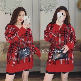 Áo len dáng dài thụng cổ tim siêu xinh