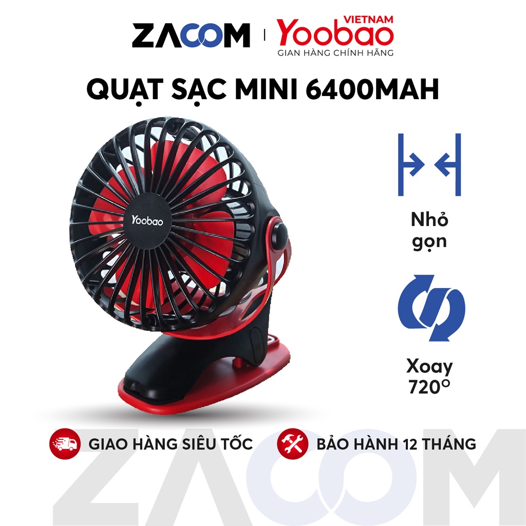 Quạt sạc mini để bàn YOOBAO F04 6400mAh Xoay 720 độ Chạy 32 giờ liên tục - Hàng chính hãng - Bảo hành 12 tháng