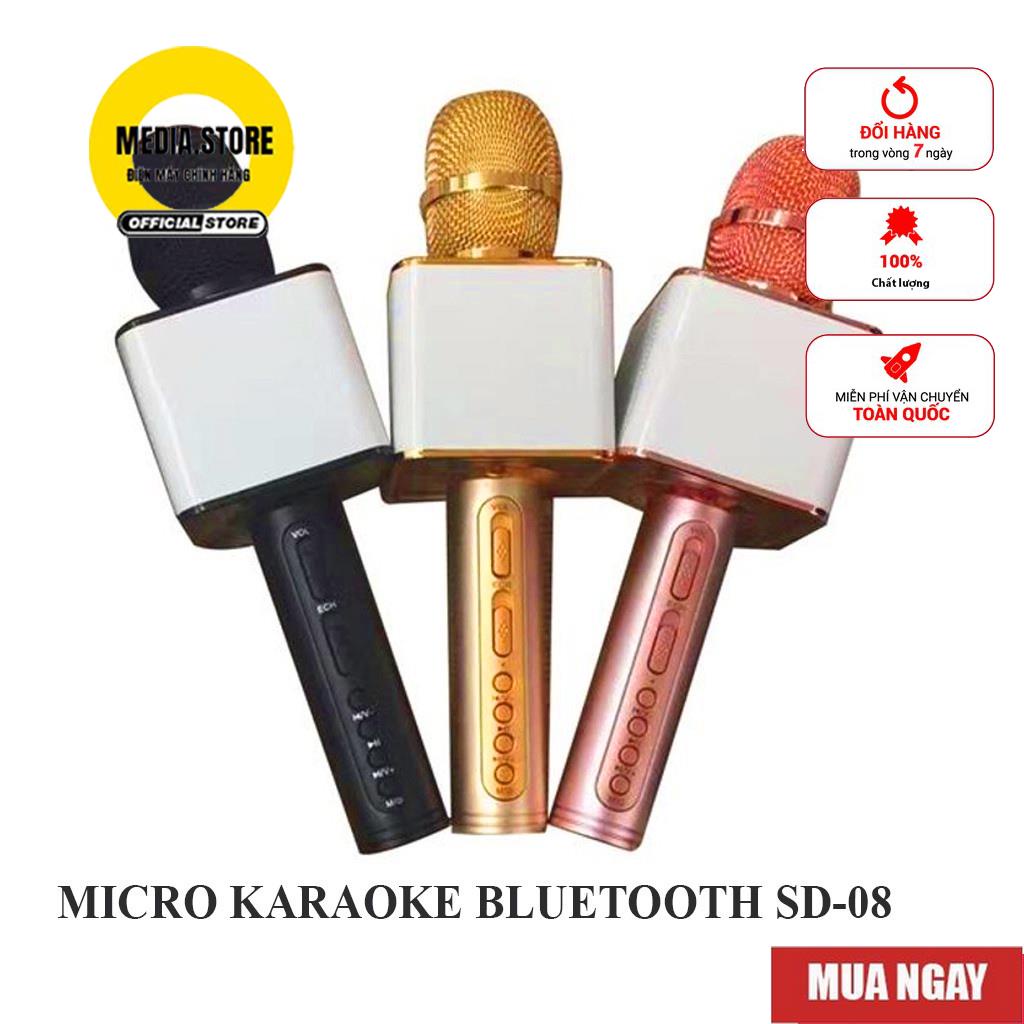 Mic Karaoke không dây SD-08 kèm loa bluetooth hàng loại 1 âm thanh cực chuẩn BH 6 tháng