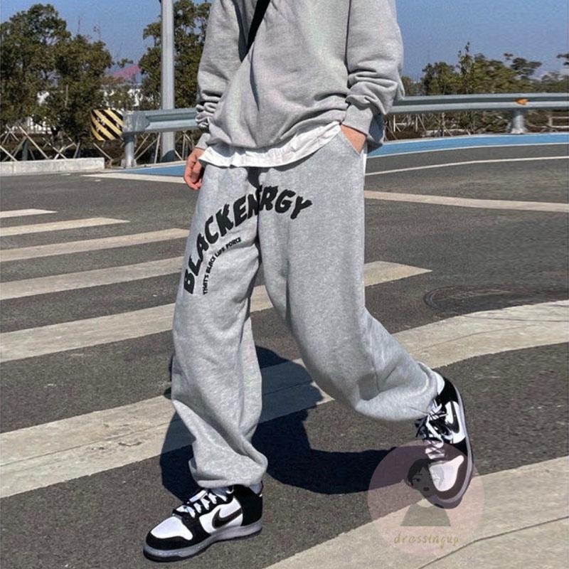 Quần Dài Harem Dáng Rộng Eo Co Giãn In Họa Tiết Chữ Màu Xám / Đen Cá Tính Cho Nữ