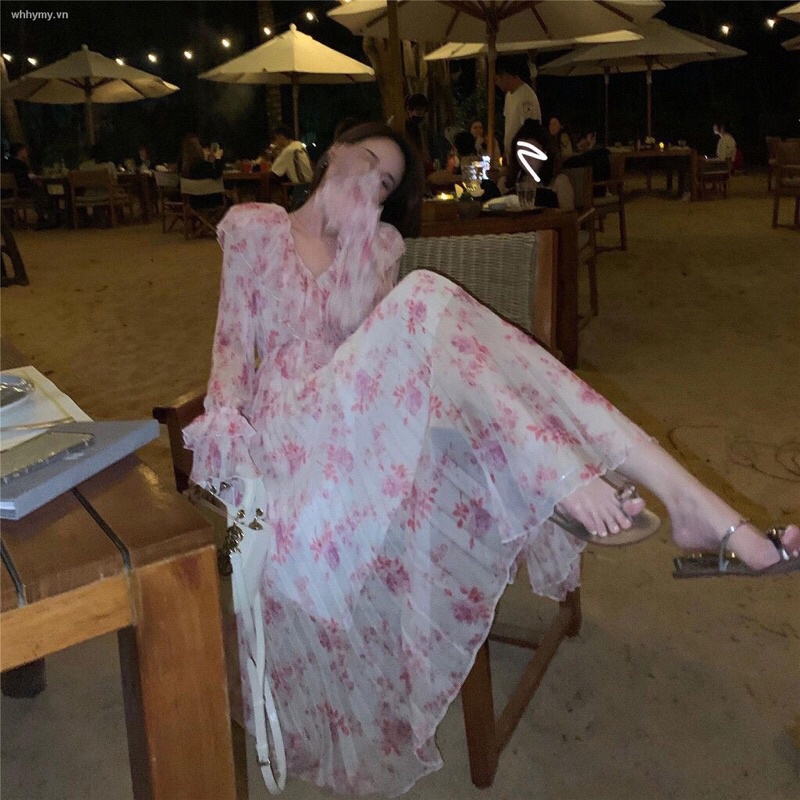 Đầm Hoa Dáng Dài Phong Cách Hàn Quốc Xinh Xắn