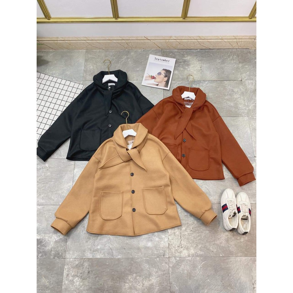 Áo khoác dạ cổ nơ hot trend | BigBuy360 - bigbuy360.vn