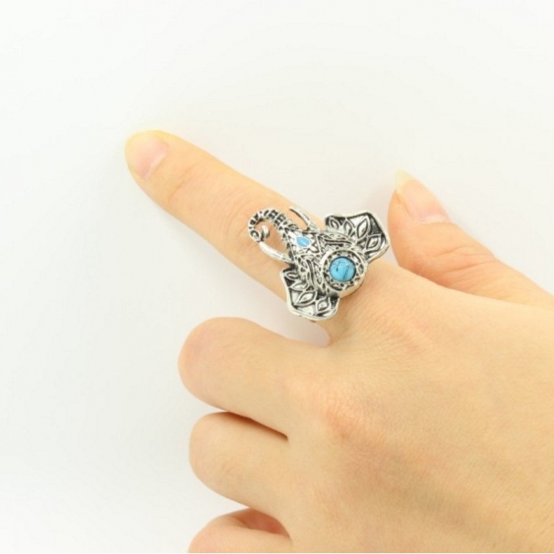 Nhẫn Hình Voi Đính Đá Ngọc Lam Phong Cách Bohemian Thời Trang Cho Nữ