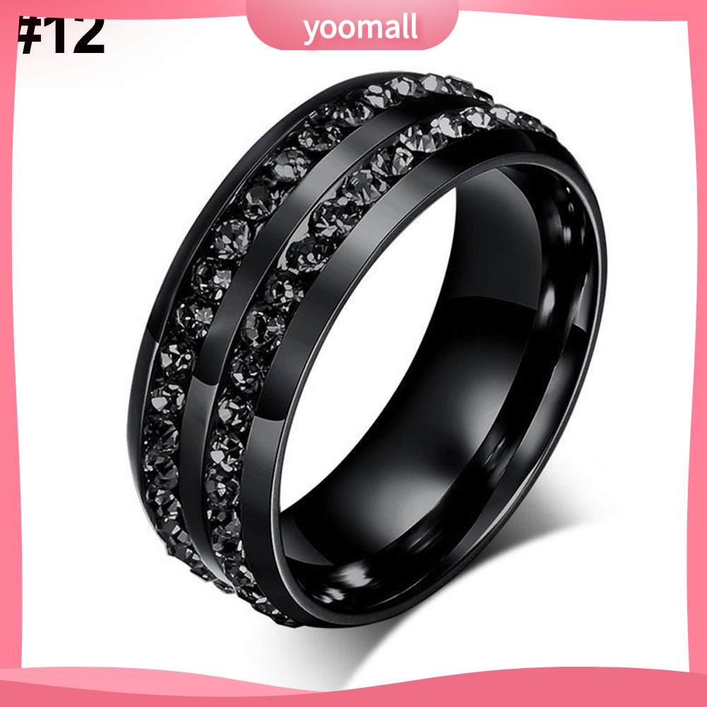 Yomall♡ Nhẫn Unisex ĐíNh Đá BằNg ThéP Không Gỉ MàU Đen