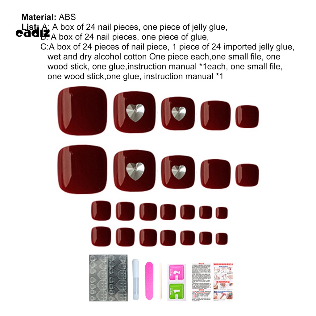 [Hàng mới về] Hộp 24 móng chân giả màu đỏ rượu sáng bóng lâu trôi bằng ABS