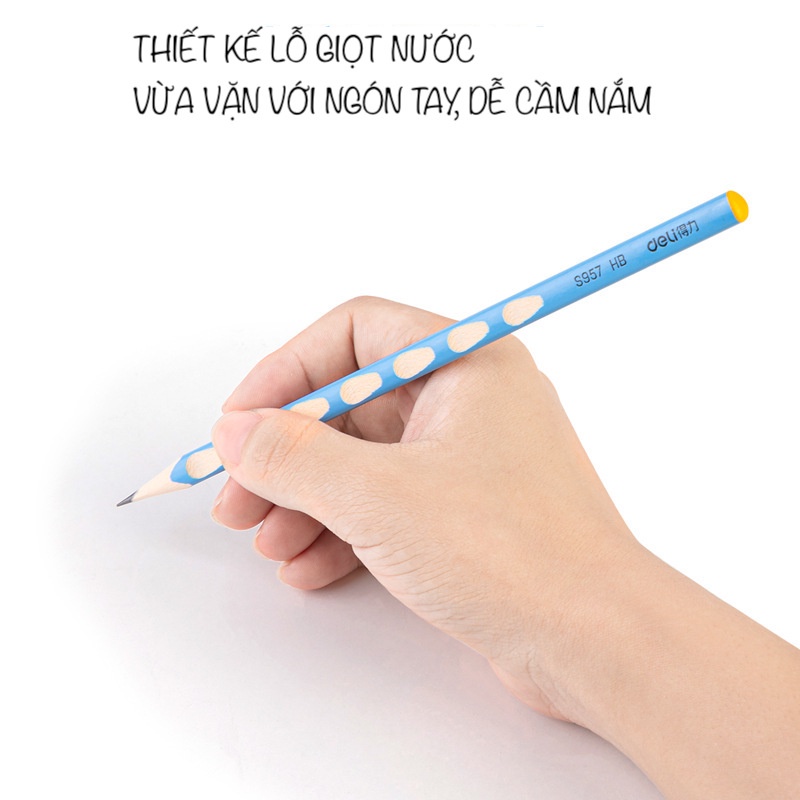 Hộp bút chì định vị 3 màu sắc không kèm đầu tẩy Deli - 12 cây/ hộp - S959 HB/2B