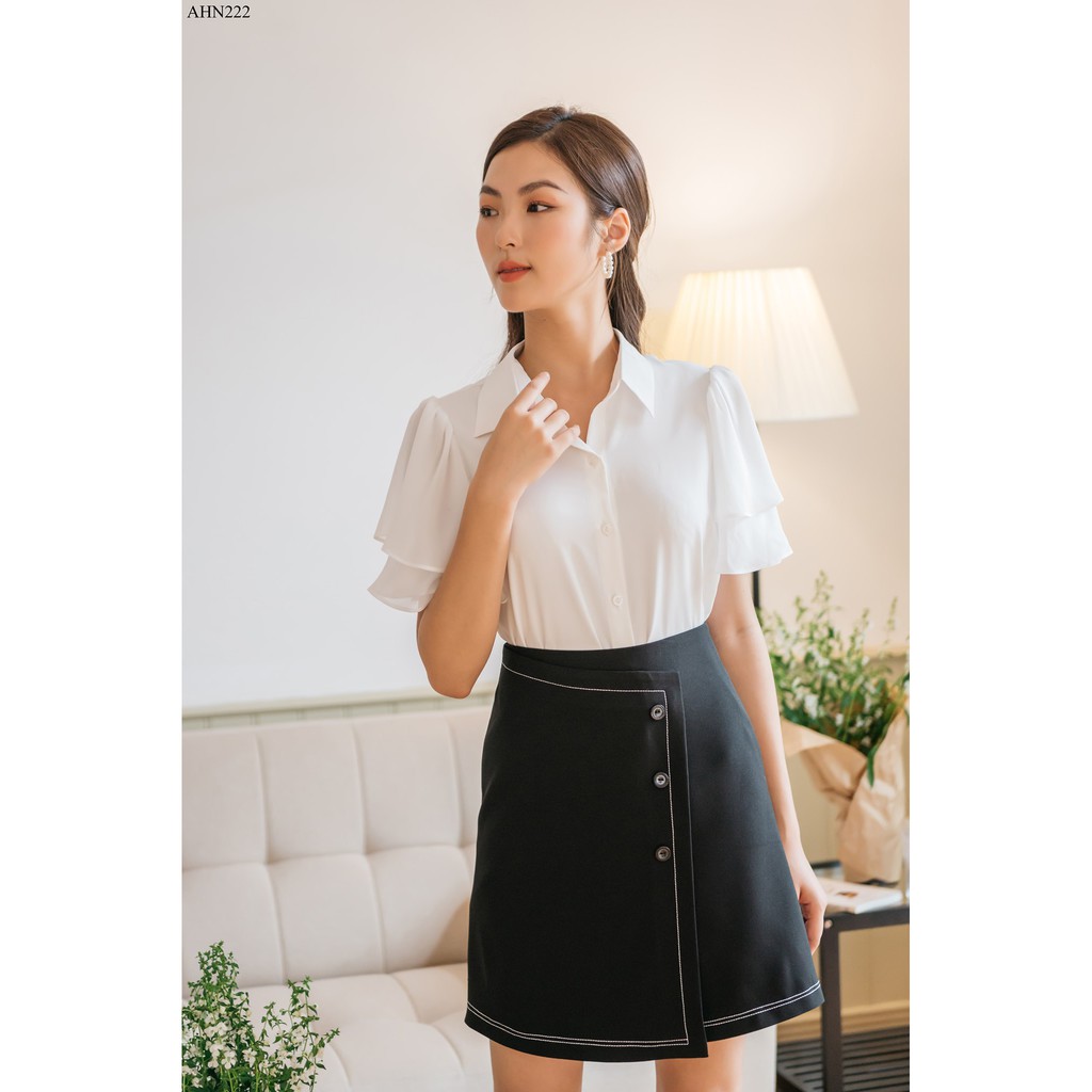 Áo sơ mi cổ đức tay xòe 2 lớp phối voan TIIN STORE AHN222