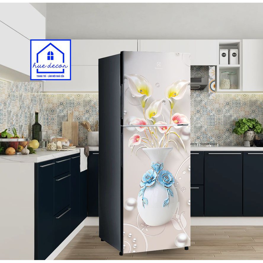 Miếng dán tủ lạnh hoa loa kèn HUE DECOR  - Chất liệu decal cao cấp siêu bền phù hợp với mọi không gian