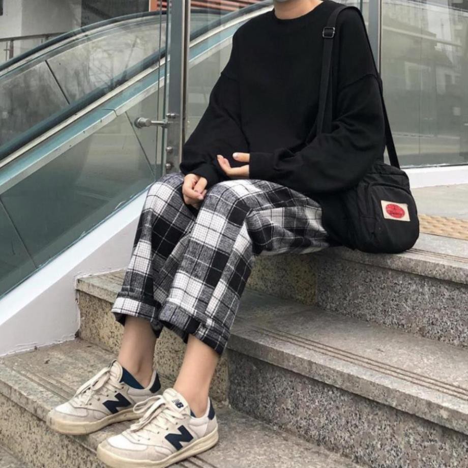 Quần CARO ỐNG SUÔNG NÂU - XÁM ĐEN - ĐEN Nam Nữ Unisex