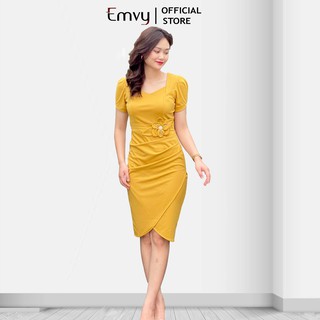 Váy công sở vạt xếp tôn dáng, váy body tay voan nữ tính Emvy - KK58