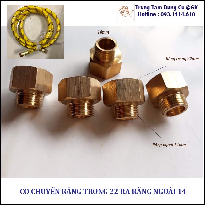 Co chuyển đổi Ren Ngoài 22mm, 14mm sang Ren trong 14mm , 22mm Loại tốt đồng thau dùng chuyển đổi các khớp nối