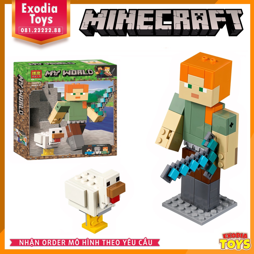 Xếp hình Minecraft Bigfigure Alex và Gà Con - Đồ Chơi Lắp Ghép Sáng Tạo - BELA 11167 Lego Ideas 21149