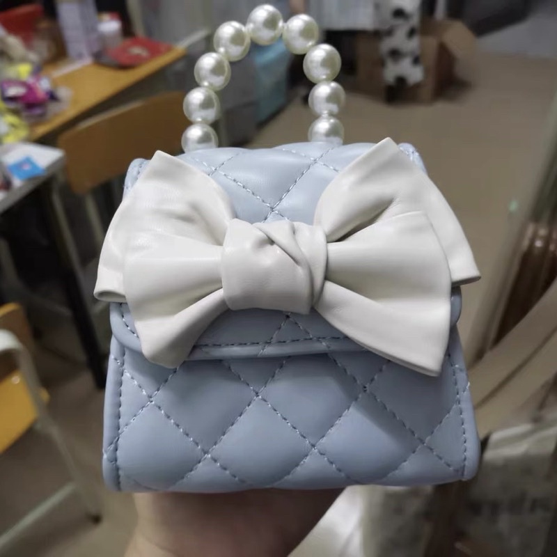 TÚI MINI ĐÍNH CƯỜM TRẮNG KÈM NƠ XINH TONE MÀU PASTEL