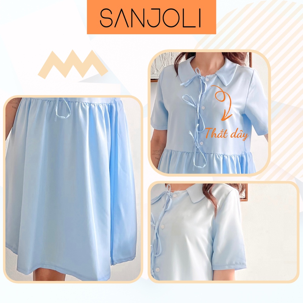 Đầm Babydoll SANJOLI Váy Dự Tiệc Cổ Sơ Mi Cột Nơ Dáng Xòe Vải Cotton Lạnh Thiết Kế Hàn Quốc Ulzzang Đi Chơi VD019