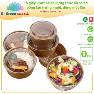 [HCM]100 Tô giấy Kraft Salad nâu đựng thức ăn,salad,bánh bông lan có nắp PP,nắp pet chịu nhiệt nhiều kích cỡ - Combo 100