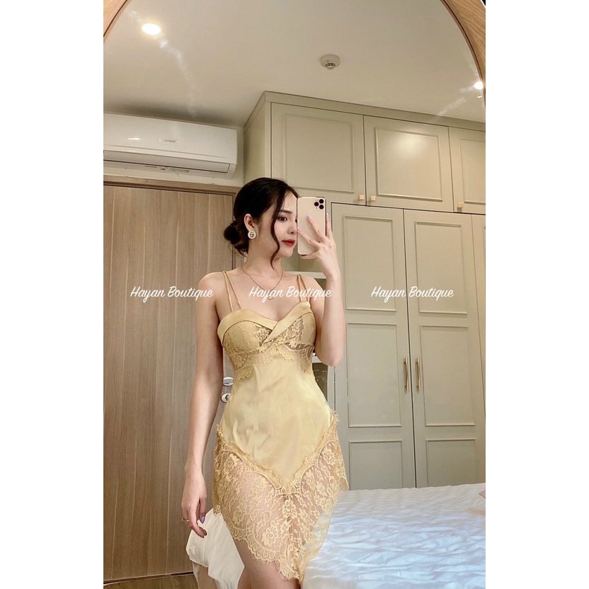 Váy ngủ sexy chân viền ren mềm mại, váy ngủ lụa gợi cảm #HT154