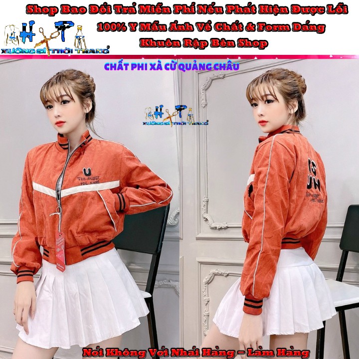 Áo khoác bomber nữ cổ cao nhung lụa quảng châu cao cấp mẫu mới thời trang 2020 | BigBuy360 - bigbuy360.vn