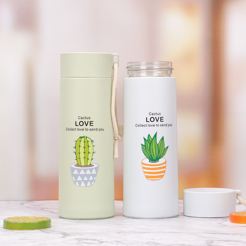 Bình Giữ Nhiệt Lõi Thuỷ Tinh 6OUP/ LOVE In Hình Xương Rồng 450ml