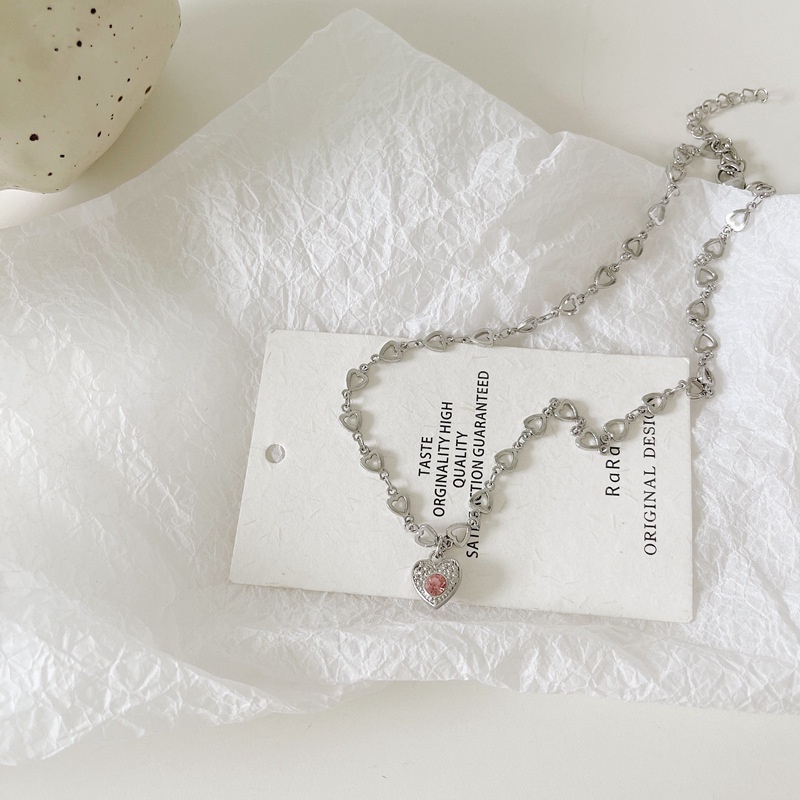 Vòng cổ mặt trái tim đính đá hồng phong cách Âu Mỹ cổ điển