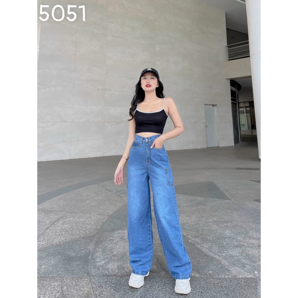 [ ĐẠI NÁO JEANS ] QUẦN JEANS ỐNG RỘNG NỮ LƯNG CAO TÚI HÔNG LAI CUỐN MÀU XANH NHẠT CAO CẤP HADI FORM DÀY DẶN MỀM MỊN