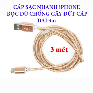 Cáp sạc nhanh 3m bọc dù cho iphone 5,6,7,8,10 siêu bền