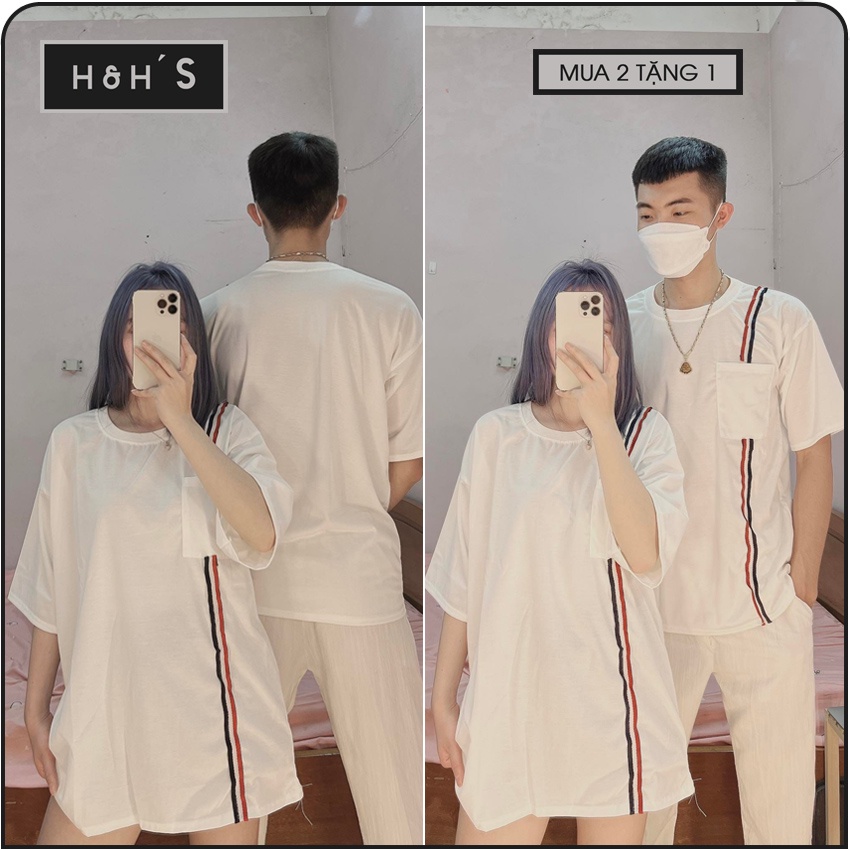 Áo Phông Thom Sọc Dọc Túi Áo Thêu Unisex SD1 Ảnh Thật Video
