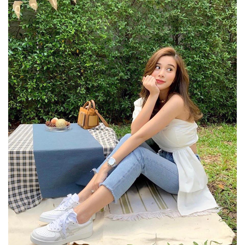 Áo croptop lệch vai vạt dài siêu xinh