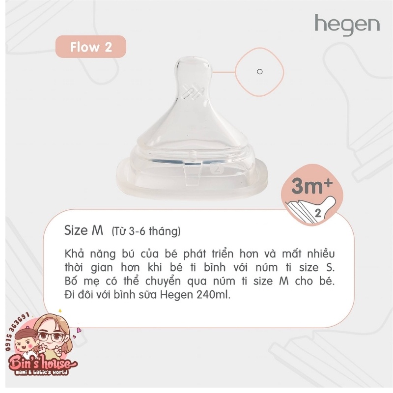 Chính hãng Núm Ti Thay Thế Bình Sữa Hegen 0m+, 3m+ , 6m+ Và Y Cắt 6m+