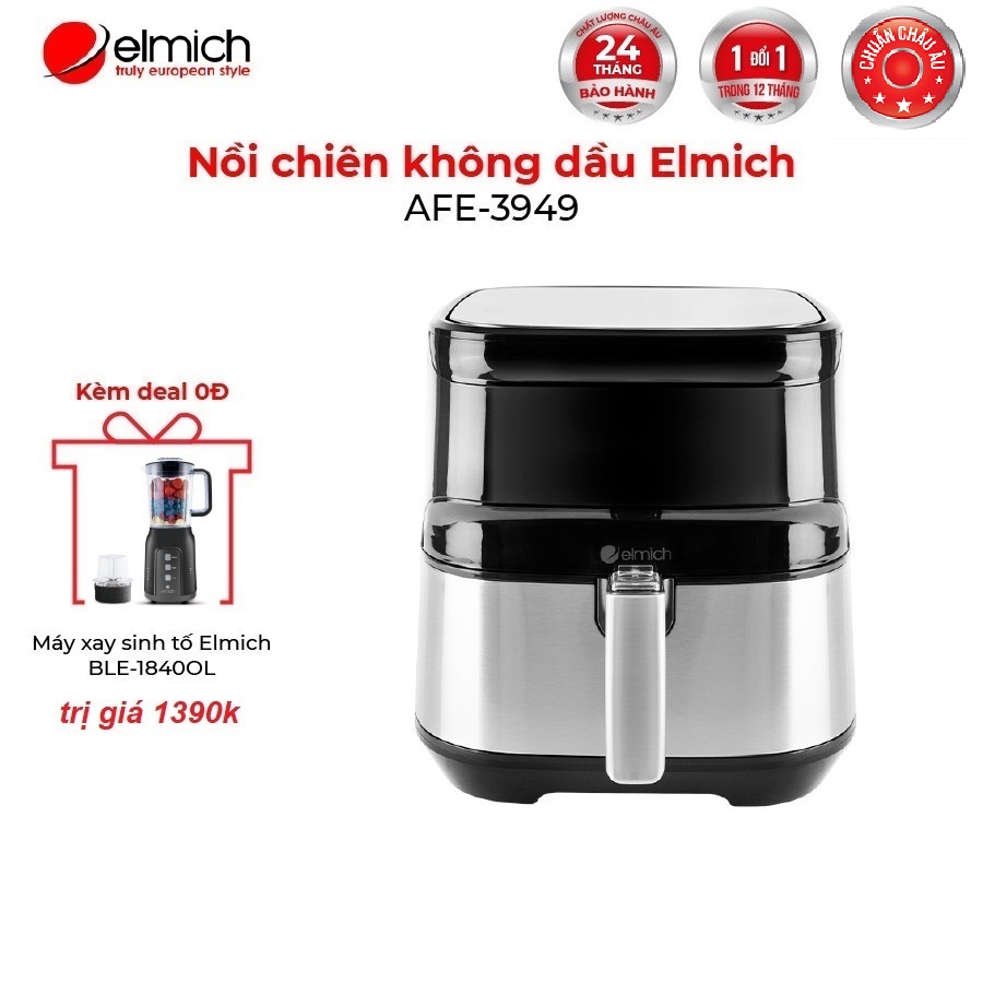 [Mã ELHADEV giảm 4% đơn 300K] Nồi chiên không dầu điên tử cao cấp 5.5L Elmich AFE-3949 (BH 24 tháng)