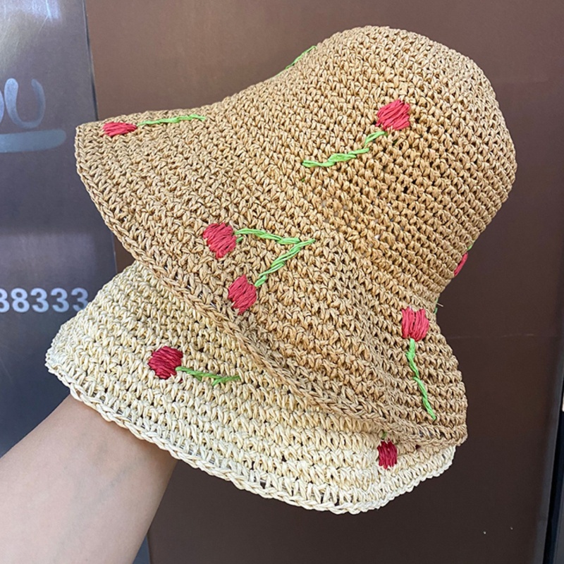 Nón Tai Bèo Đan Móc Vành Rộng In Họa Tiết Cherry Thời Trang Mùa Hè Xinh Xắn Cho Nữ