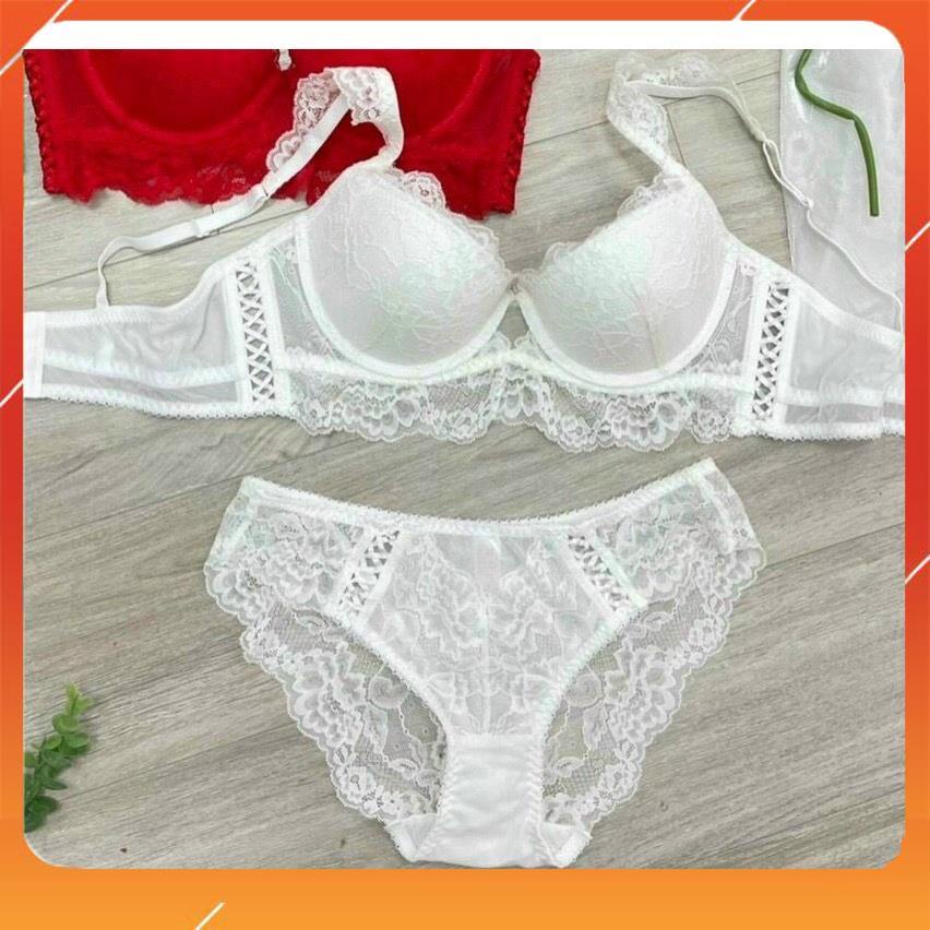 Set bộ đồ lót nữ AG cao cấp áo có gọng cup ngang, chất liệu ren họa tiết hoa, có đệm mút. Mã B17870